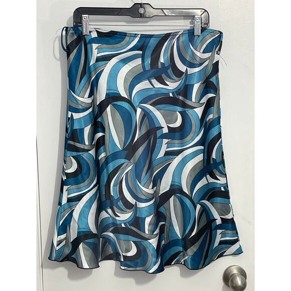 Y2K Wrapper Skirt Large Blue Satin Indie Abstract Flare Retro Glam Festival - Picture 3 of 6